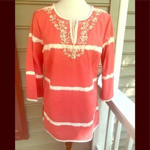 Madison  Coral & White Seed Bead Top M FREE SHIP